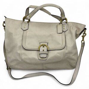 Coach Campbell Cream Leather Tote Bag With Shoulder Strap & Brass Buckle Detail